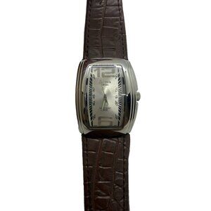 Activa Swiss Quartz Men's Watch Silver Tone Brown Faux Leather WR30M 495494 40mm